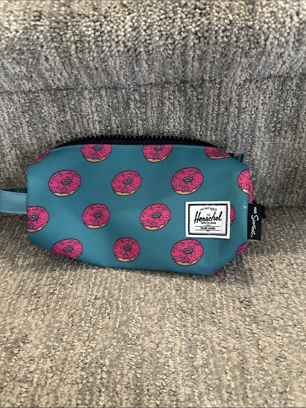 Herschel Supply Company Teal Pencil Pouch with Pink Donut Print
